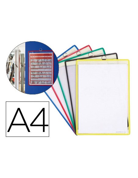 Funda para colgar tarifold din a4 anilla metalica ideal para pizarras de corcho pack de 5 unidades colores surtidos