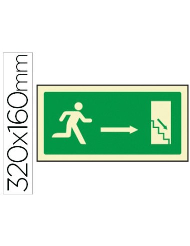 Pictograma syssa senal de salida emergencia derecha escalera bajando en pvc fotoluminiscente 320x160 mm