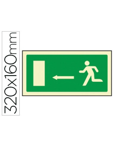 Pictograma syssa senal de salida emergencia flecha izquierda en pvc fotoluminiscente 320x160 mm
