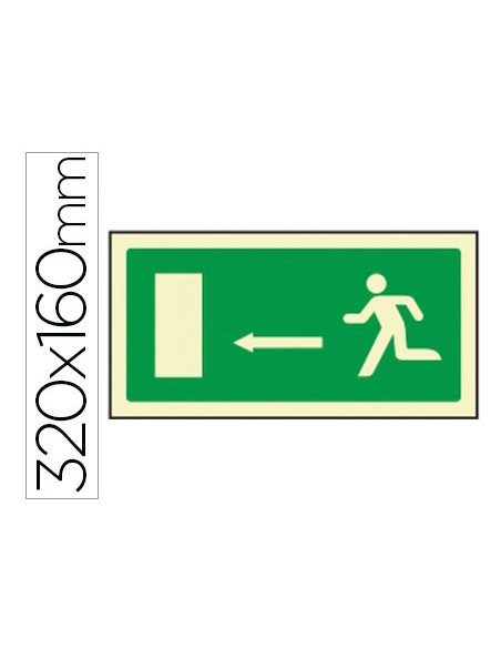 Pictograma syssa senal de salida emergencia flecha izquierda en pvc fotoluminiscente 320x160 mm