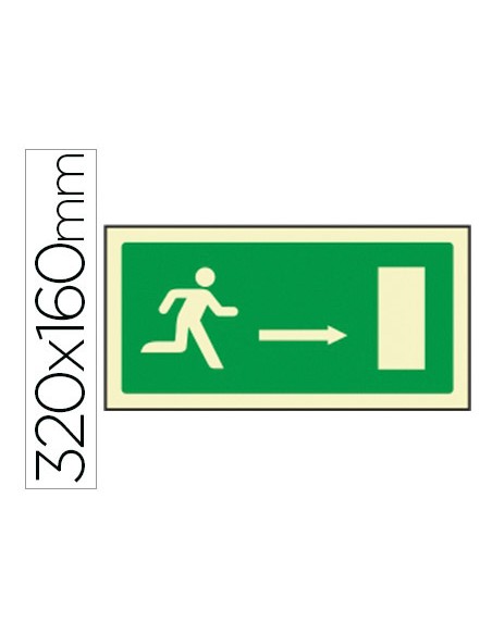 Pictograma syssa senal de salida emergencia flecha derecha en pvc fotoluminiscente 320x160 mm