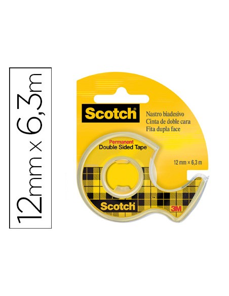 Cinta adhesiva scotch 136 d dos caras 63 mt x 12 mm en portarrollo