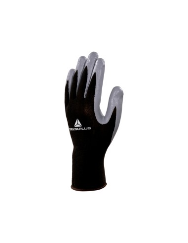 Guantes deltaplus de punto poliester palma de nitrilo especial para mecanica grasas aceites negro gris talla 10