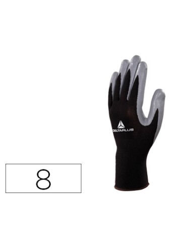 Guantes deltaplus de punto poliester palma de nitrilo especial para mecanica grasas aceites negro gris talla 8