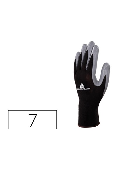 Guantes deltaplus de punto poliester palma de nitrilo especial para mecanica grasas aceites negro gris talla 7