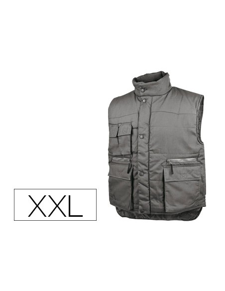 Chaleco deltaplus multibolsillos con cremallera cintura elastica protege rinones gris verde talla xxl