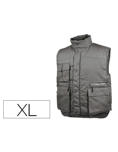 Chaleco deltaplus multibolsillos con cremallera cintura elastica protege rinones gris verde talla xl