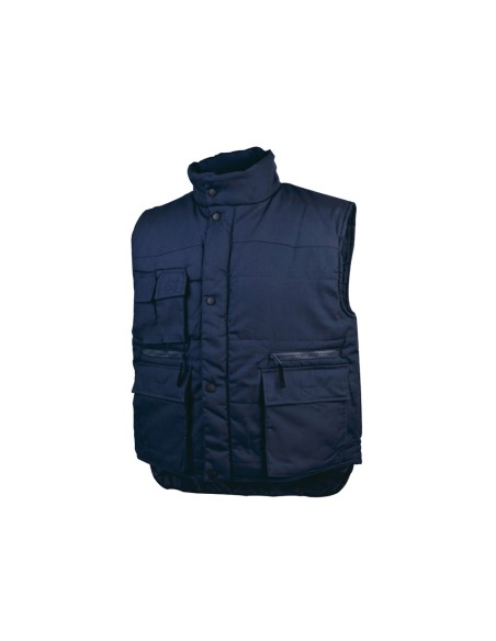 Chaleco deltaplus multibolsillos con cremallera cintura elastica color azul naranja talla s