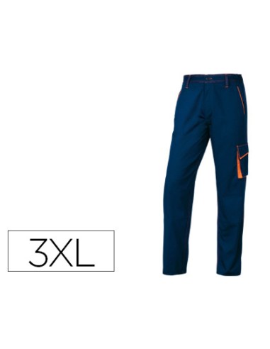 Pantalon de trabajo deltaplus cintura ajustable 5 bolsillos color azul naranja talla 3xl