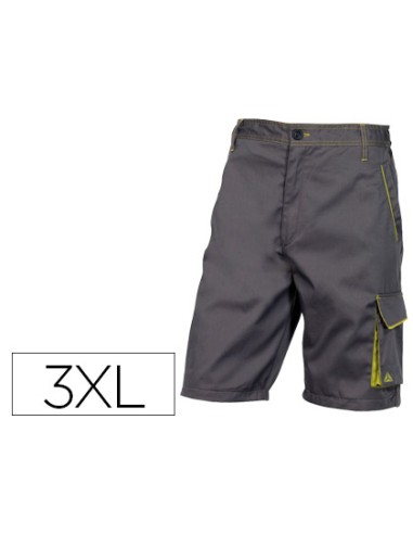 Pantalon de trabajo deltaplus bermuda cintura ajustable 5 bolsillo color gris verde talla xxl