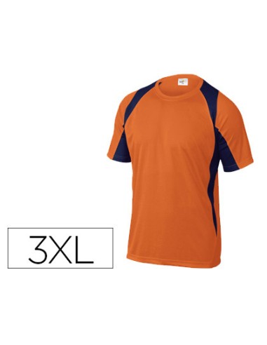 Camiseta deltaplus poliester manga corta cuello redondo tratamiento secado rapido color naranja marino talla 3xl