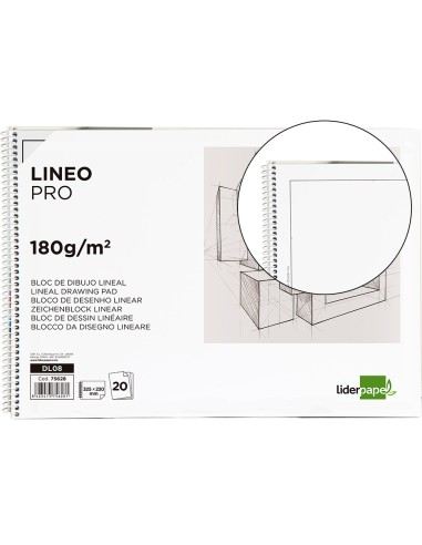 Bloc dibujo liderpapel lineal espiral 230x325mm 20 hojas 180 gr m2 con recuadro perforado