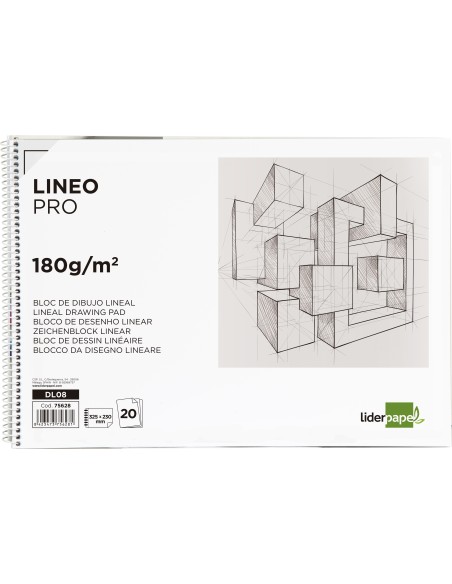 Bloc dibujo liderpapel lineal espiral 230x325mm 20 hojas 180 gr m2 con recuadro perforado