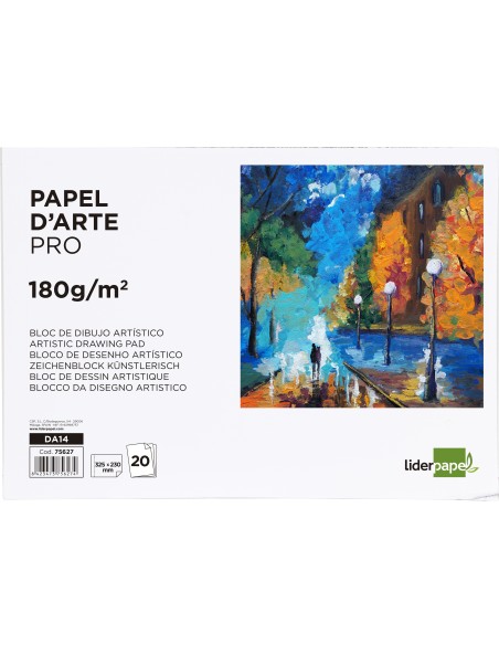 Bloc dibujo liderpapel artistico encolado 230x325mm 20 hojas 180 g m2 sin recuadro