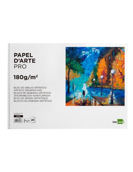 Bloc dibujo liderpapel artistico espiral 460x325mm 20 hojas 180gr m2 sin recuadro perforado