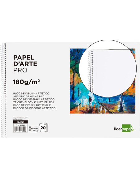 Bloc dibujo liderpapel artistico espiral 230x325mm 20 hojas 180g m2 sin recuadro perforado