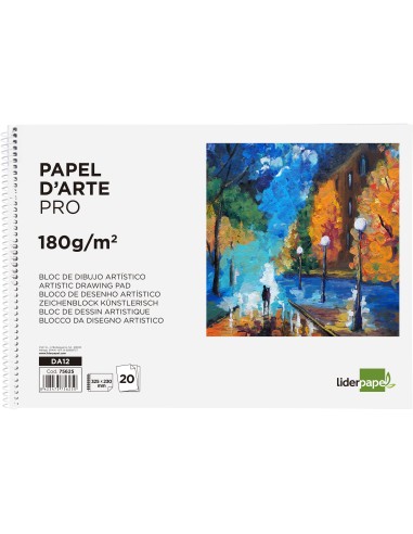 Bloc dibujo liderpapel artistico espiral 230x325mm 20 hojas 180g m2 sin recuadro perforado