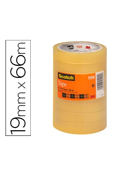 Cinta adhesiva scotch transparente 66 mt x 19 mm pack de 8 unidades