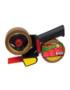 Portarrollo scotch para embalaje heavy duty bajo ruido con 2 rollos de cintas marron 50mm x 66mt