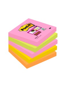 Bloc de notas adhesivas quita y pon post it super sticky 76x76 mm con 90 hojas pack de 5 bloc colores surtidos