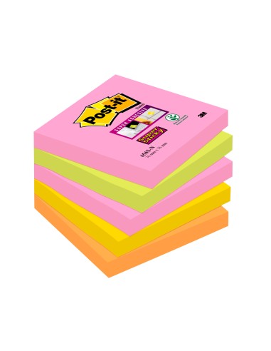 Bloc de notas adhesivas quita y pon post it super sticky 76x76 mm con 90 hojas pack de 5 bloc colores surtidos