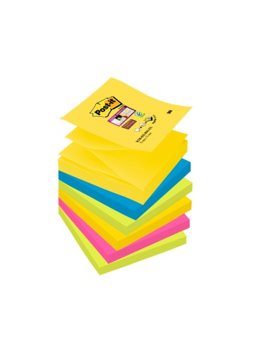 Bloc de notas adhesivas quita y pon post it super sticky 76x76 mm con 90 hojas pack de 6 bloc colores surtidos