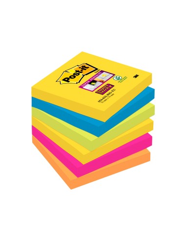 Bloc de notas adhesivas quita y pon post it super sticky 76x76 mm con 90 hojas pack de 6 bloc colores surtidos