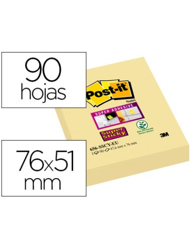 Bloc de notas adhesivas quita y pon post it super sticky 51x78 mm con 90 hojas amarillo canario