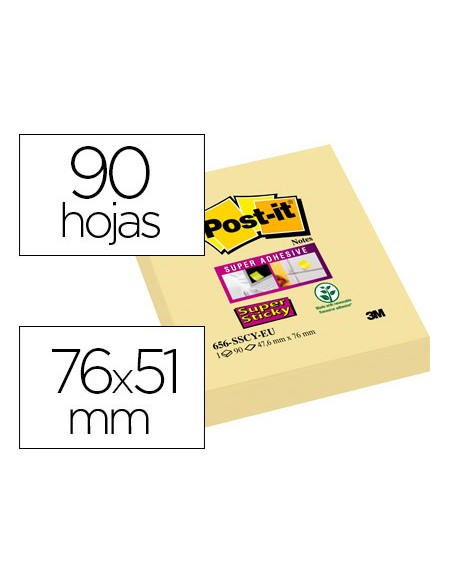 Bloc de notas adhesivas quita y pon post it super sticky 51x78 mm con 90 hojas amarillo canario