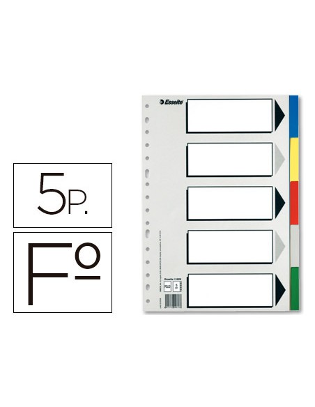 Separador esselte plastico juego de 5 separadores folio con 5 colores multitaladro