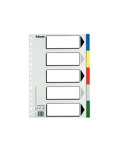 Separador esselte plastico juego de 5 separadores folio con 5 colores multitaladro