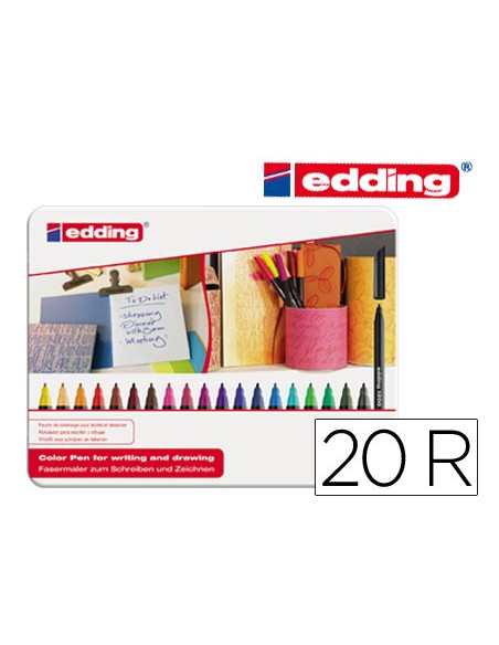 Rotulador edding punta fibra 1200 caja metalica 20 unidades colores surtidos punta redonda 05 mm