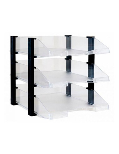 Bandeja sobremesa archivo 2000 plastico transparente con elevadores negro conjunto de 3 bandejas 280x285x350 mm