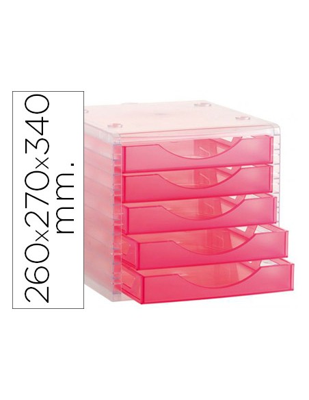 Fichero cajones de sobremesa q connect 260x270x340 mm apilables 5 cajones rosa translucido
