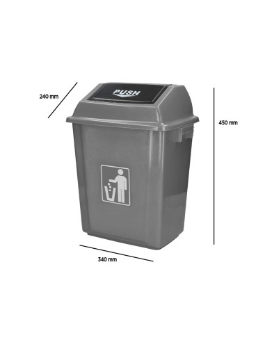 Papelera contenedor q connect plastico con tapa de balancin 20 litros gris 340x240x450 mm