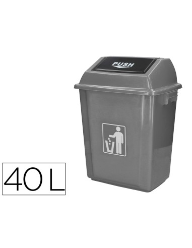Papelera contenedor q connect plastico con tapa de balancin 40 litros gris 410x280x610 mm