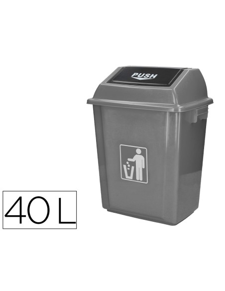 Papelera contenedor q connect plastico con tapa de balancin 40 litros gris 410x280x610 mm