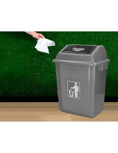 Papelera contenedor q connect plastico con tapa de balancin 40 litros gris 410x280x610 mm