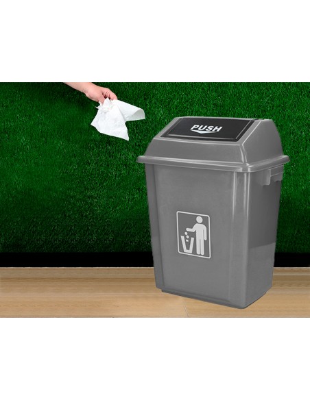 Papelera contenedor q connect plastico con tapa de balancin 40 litros gris 410x280x610 mm