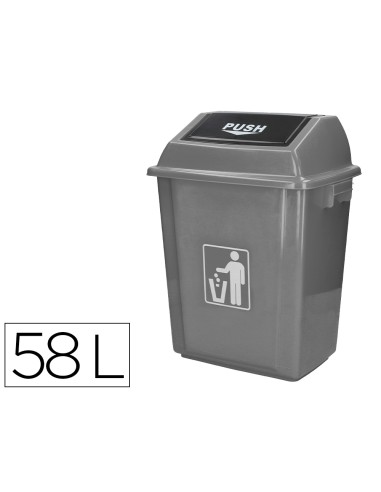 Papelera contenedor q connect plastico con tapa de balancin 58 litros gris 470x330x760 mm