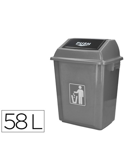 Papelera contenedor q connect plastico con tapa de balancin 58 litros gris 470x330x760 mm