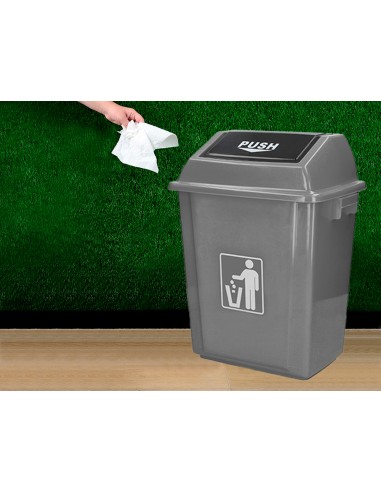 Papelera contenedor q connect plastico con tapa de balancin 58 litros gris 470x330x760 mm