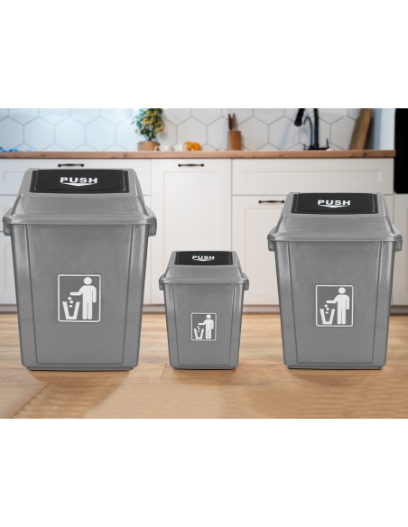 Papelera contenedor q connect plastico con tapa de balancin 58 litros gris 470x330x760 mm