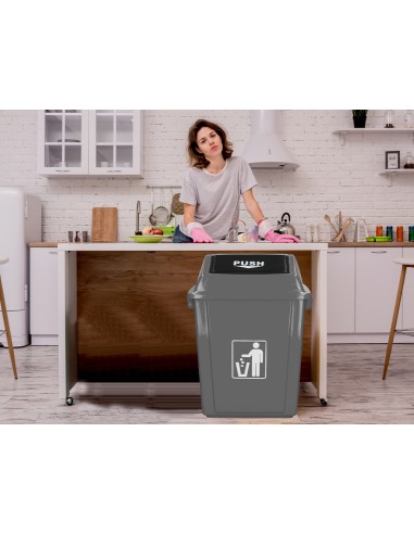 Papelera contenedor q connect plastico con tapa de balancin 58 litros gris 470x330x760 mm