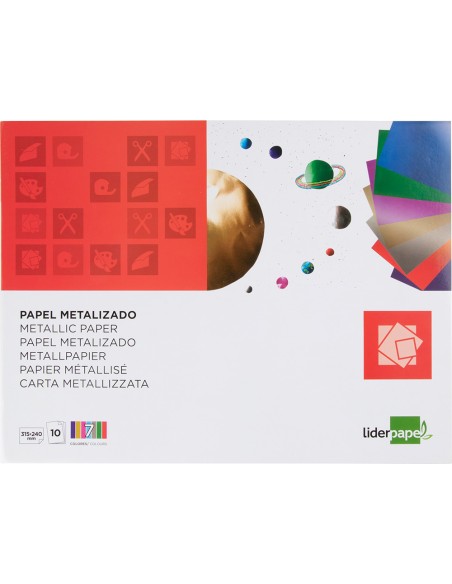 Bloc trabajos manuales liderpapel papel metalizado 240x315 mm 10 hojas colores surtidos