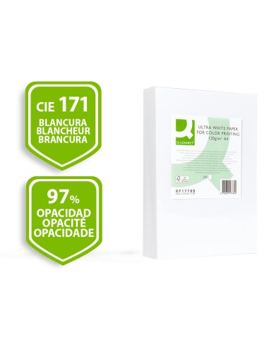 Papel fotocopiadora q connect ultra white din a4 120 gramos paquete de 250 hojas