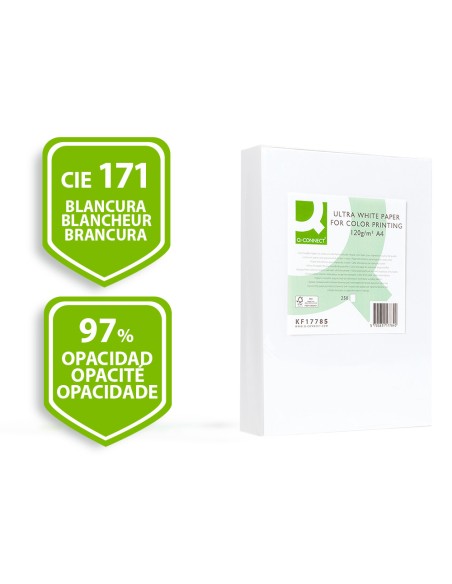 Papel fotocopiadora q connect ultra white din a4 120 gramos paquete de 250 hojas