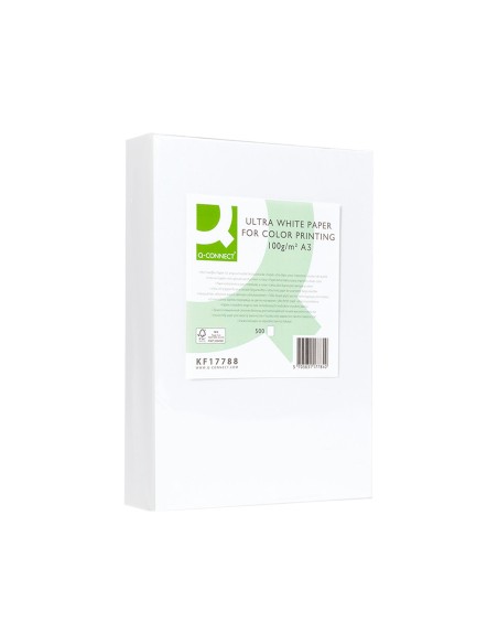 Papel fotocopiadora q connect ultra white din a3 100 gramos paquete de 500 hojas