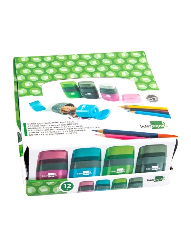 Sacapuntas liderpapel plastico 2 usos con goma