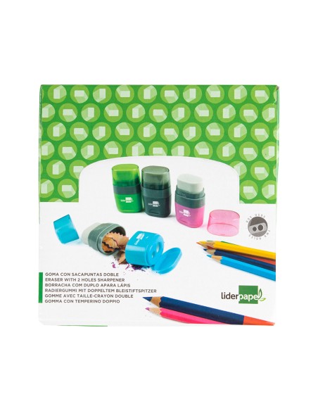 Sacapuntas liderpapel plastico 2 usos con goma